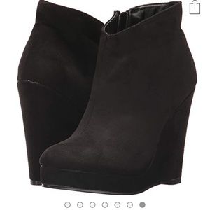 Michael Antonio black wedge, high heeled booties